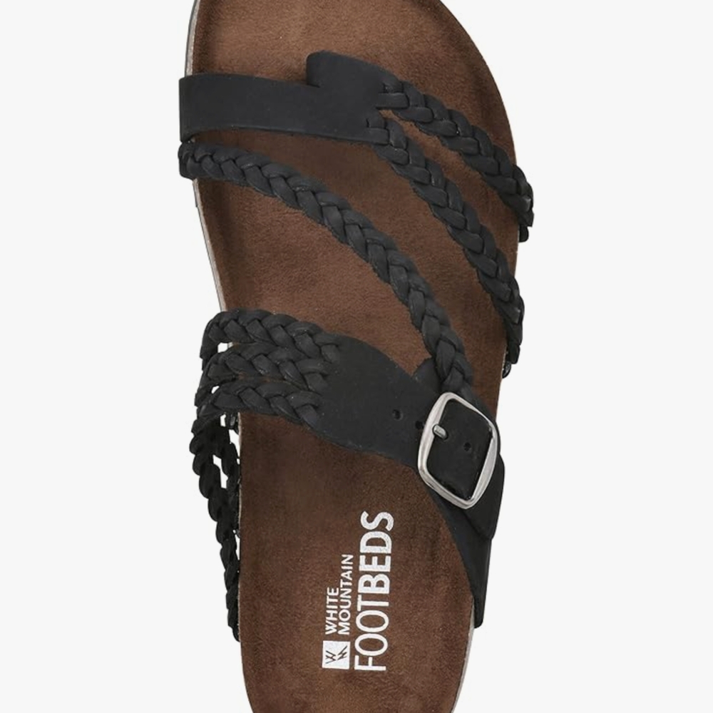 White Mountain Black Braided Strap Sandals